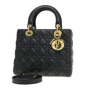 Christian Dior Lady Dior Cannage Leather 2Way Shoulder Bag Black